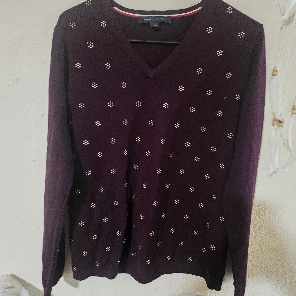 Tommy Hilfiger Purple V-Neck Sweater